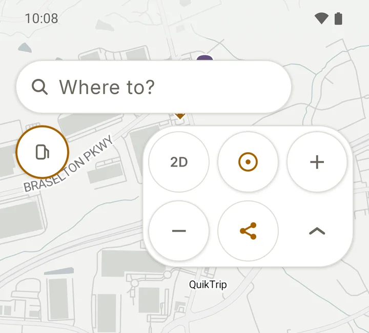 RIDE map controls pop-up on the Ride map: a 2D and 3D switch, recenter, zoom in, zoom out, share location and a collapse arrow.